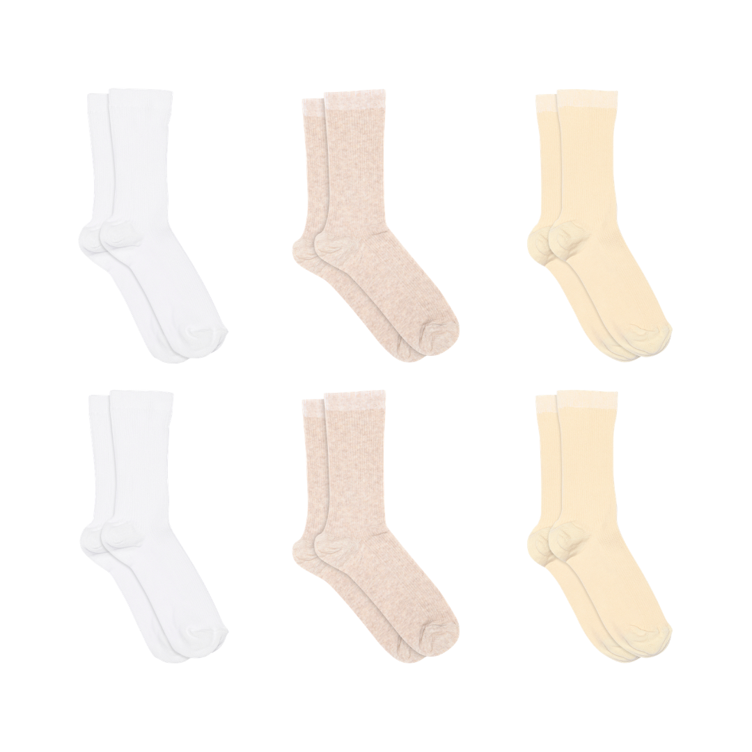 Fine cotton rib socks 6-pack - Light Neutrals