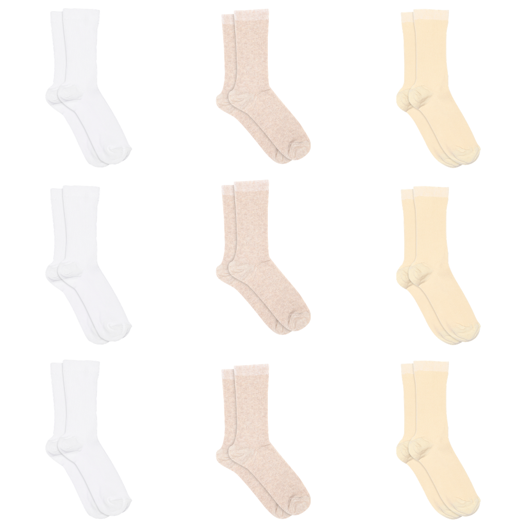 Fine cotton rib socks 9-pack - Light Neutrals