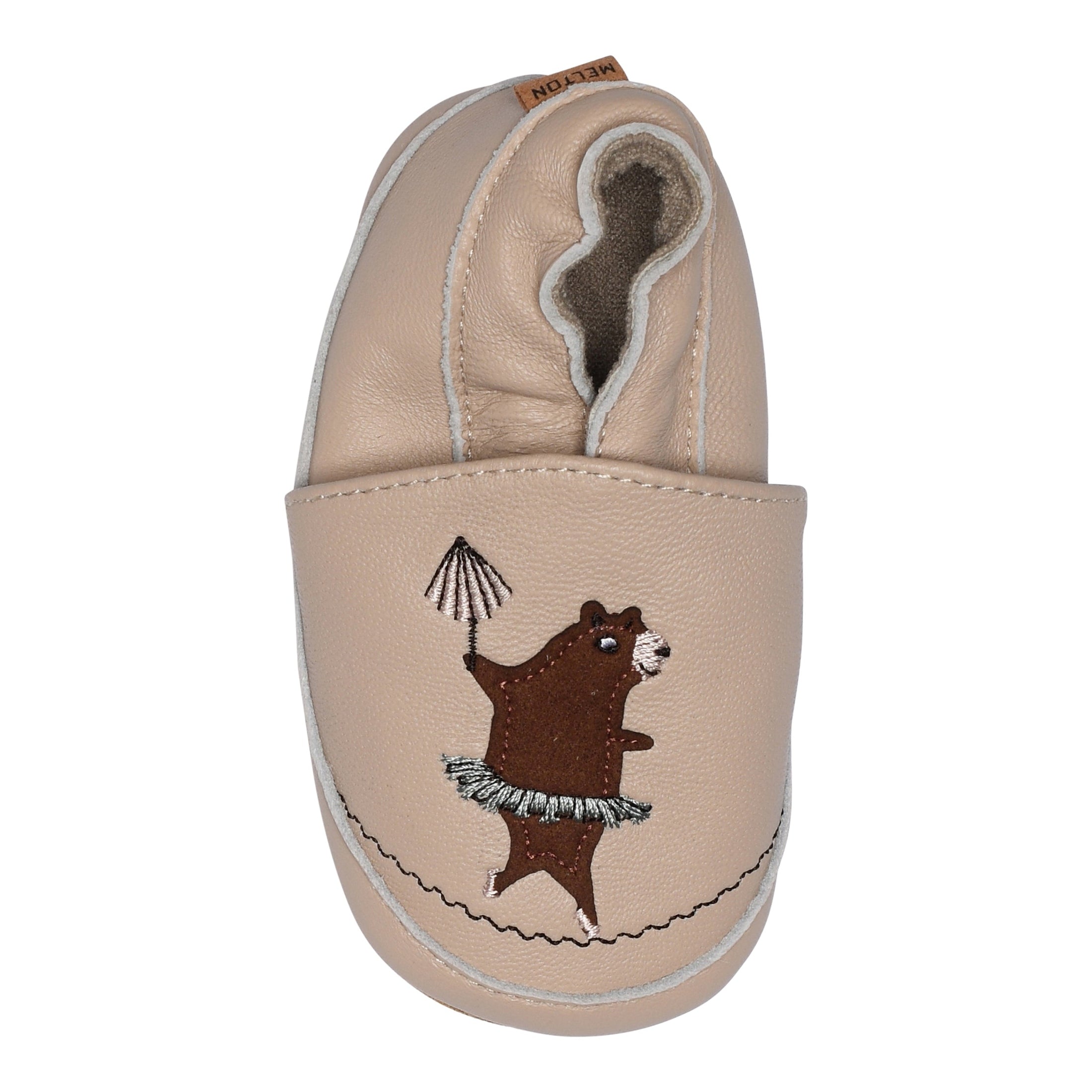 Dancing bear leather slippers